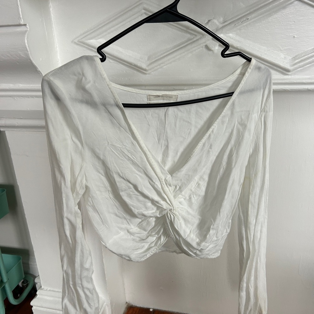 Elegant Cotton White Long Sleeve Semi Crop Top